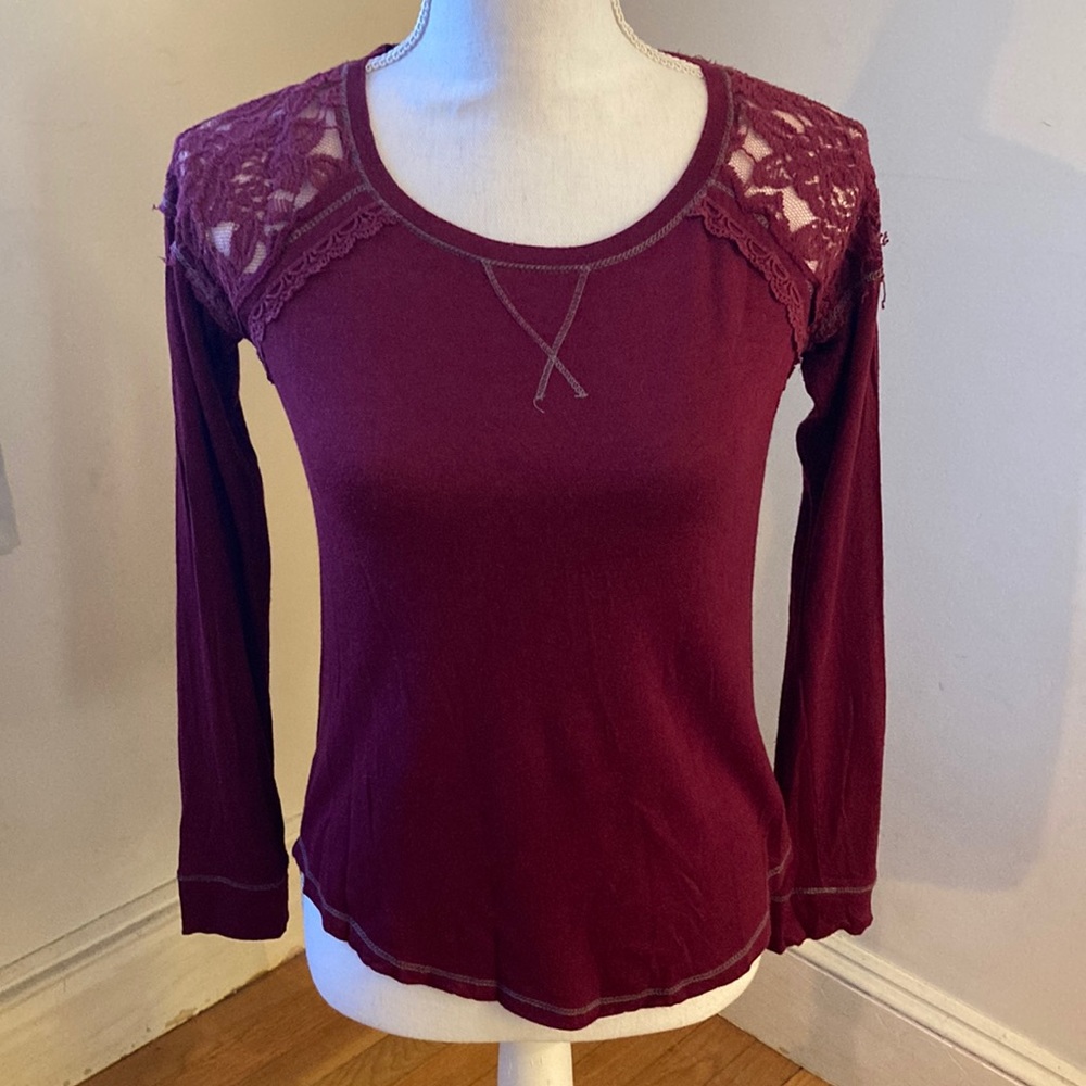 Long Sleeve Maroon Shirt Lacey Sleeves